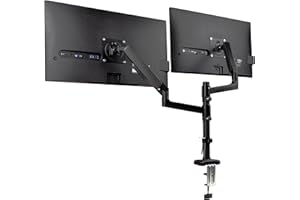 Mind Reader Dual Monitor Arm for 13–32 Inch Screens, Gas Spring VESA Desk Mount, ±180° Rotation, ±65° Tilt, ±180° Swivel, Hol