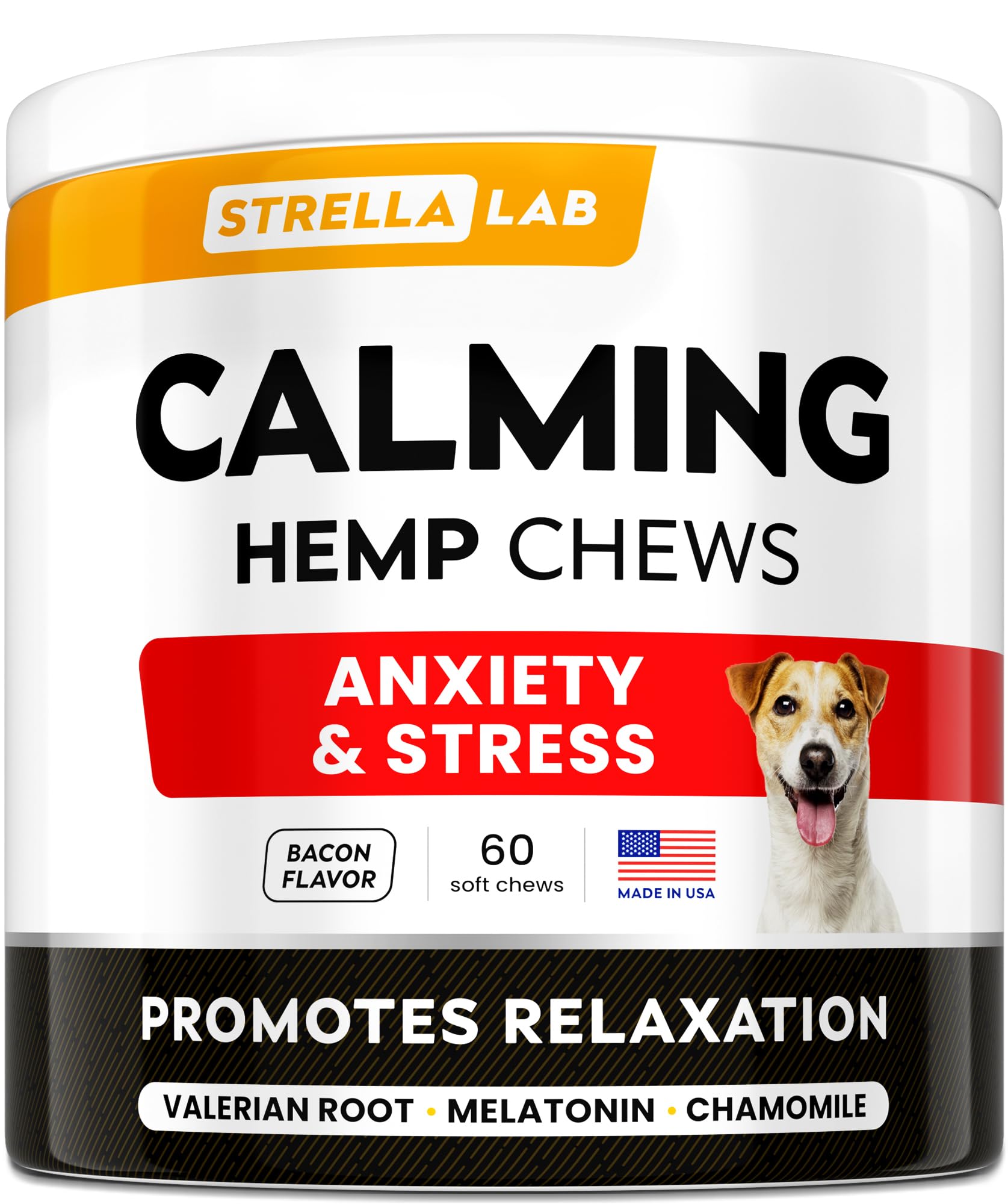 Photo 1 of *** EX DATE ; 03/2028****Advanced Calming Chews for Dogs - Hemp Chews and Melatonin - Anxiety Relief - Sleep Aid - Relaxing Treats - Stress Relief During Fireworks, Storms, Thunder, Barking - Made in USA - Bacon - 60ct
