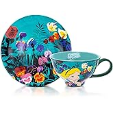 Disney Alice In Wonderland 12-ounce Ceramic Teacup and Saucer Set | Tea Party Gift Set For Coffee, Espresso, Mocha, Latte | Cute Gifts and Collectibles