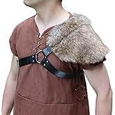 Medieval Faux Fur One Shoulder Armor Viking Fur Wrap Adjustable Leather Harness Halloween Knight Warrior Costume LARP Cosplay