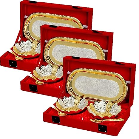 DESIGNOX Brass Silver Bowl Gift Set (Multicolour)