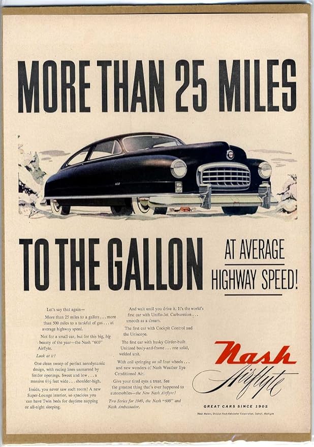 Amazon 1940年代 ナッシュ Nash 自動車 アメ車 イラスト レトロ ビンテージ アメリカ雑誌広告 インテリアポスターに 自動車広告 ホーム キッチン
