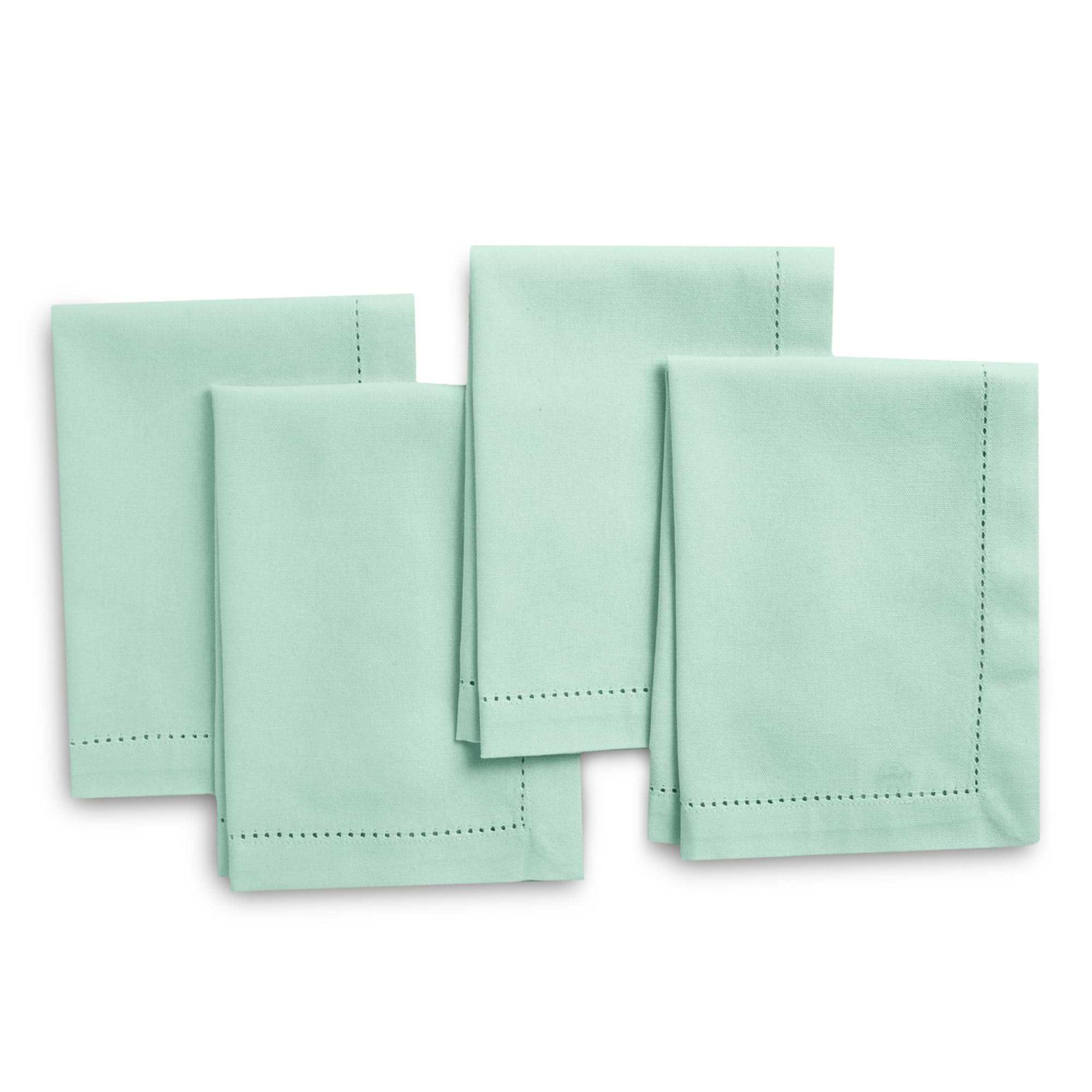 Encasa XO Mint Green Cloth Napkins Set of 12, 17"x17" | Cotton Hemstitched Design Dinner Napkins | Washable & Reusable Table Napkins for Holiday Dinners, Party, Wedding & Everyday Dining