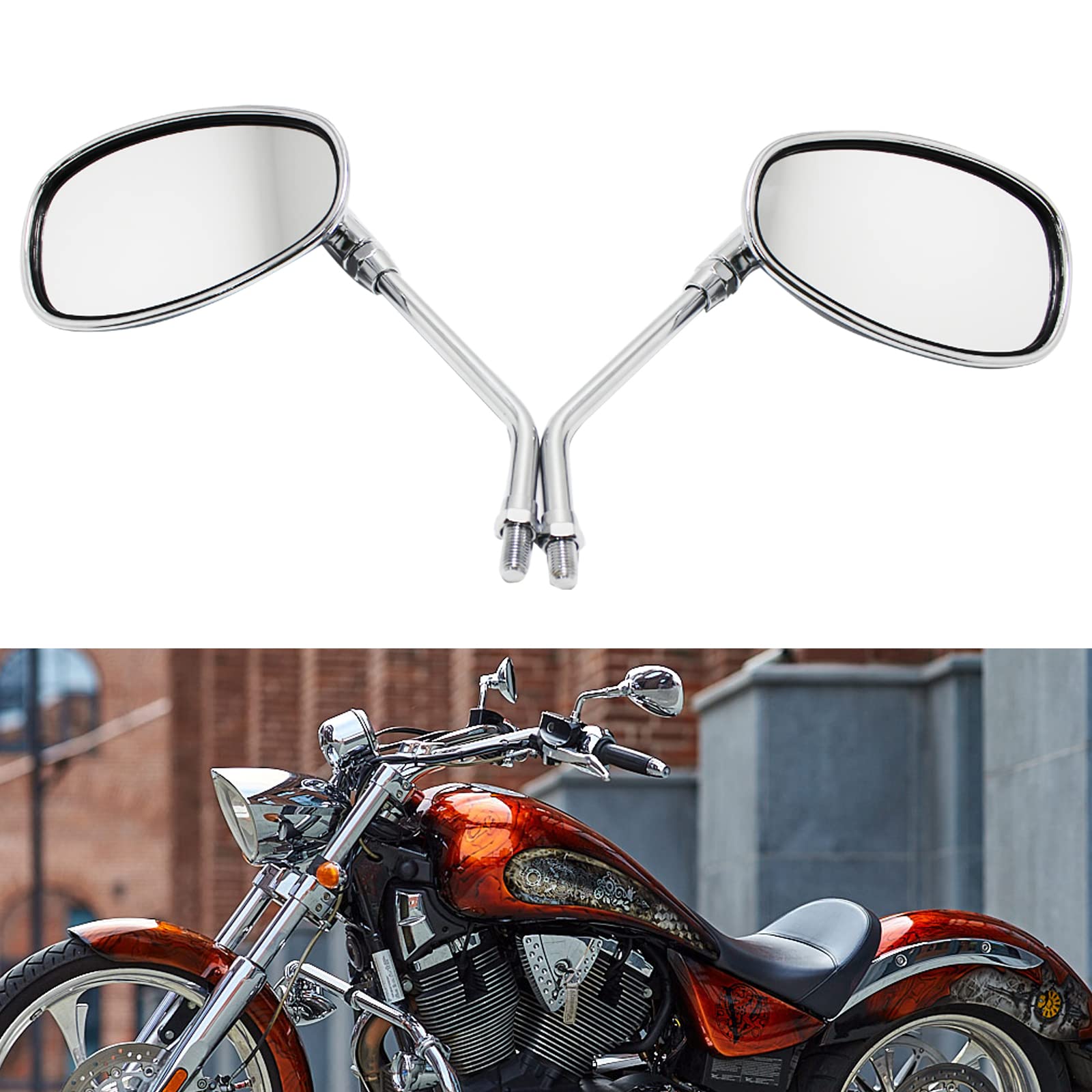 10mm Motorcycle Mirrors, Chrome M10 Rearview Mirrors for Shadow VTX Boulevard Vulcan Intruder Scooter (Chrome)