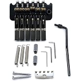 OVSAL 6 String Headless Electric Guitar Bridge,10.5mm String Spacing,Black | Fixed bridge with Brass Block Saddle &amp; Hardened Steel Plate, Upgrade Replacement Hardware For Headless Guitar Build &amp; Repair