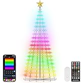 REYLAX 8FT Outdoor Christmas Cone Tree with 340 LEDs, RGB Color Changing Pre-lit Smart Christmas Tree Lights, DIY Lightshow, Music Sync, Outdoor Decoration Lights, App & Remote Control