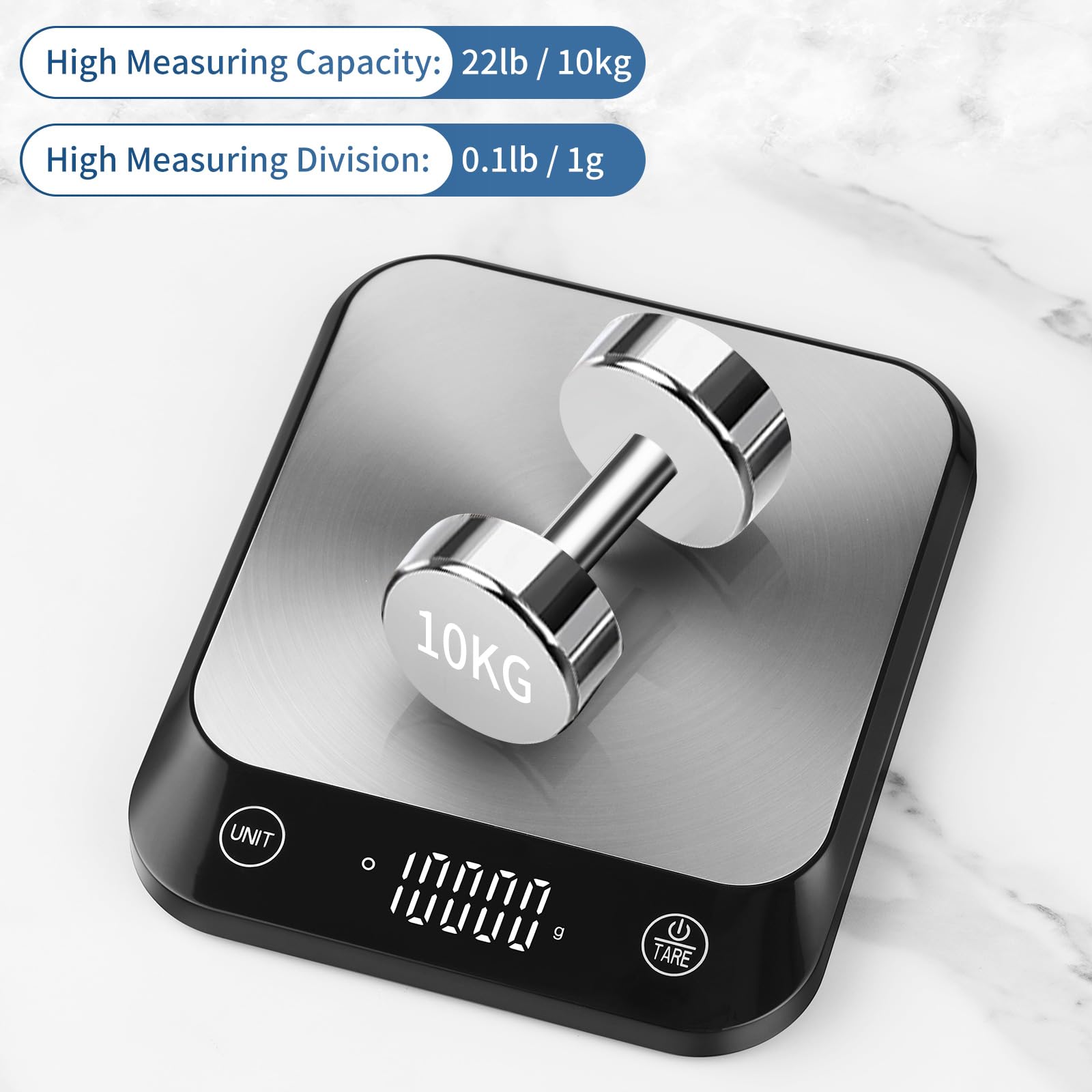 Vitafit 22lb Digital Food Kitchen Scale, High Accuracy Assured by Weighing Professional Factory Since 2001, Weight Loss, Baking and Cooking, LED Display, Batteries Included, Black