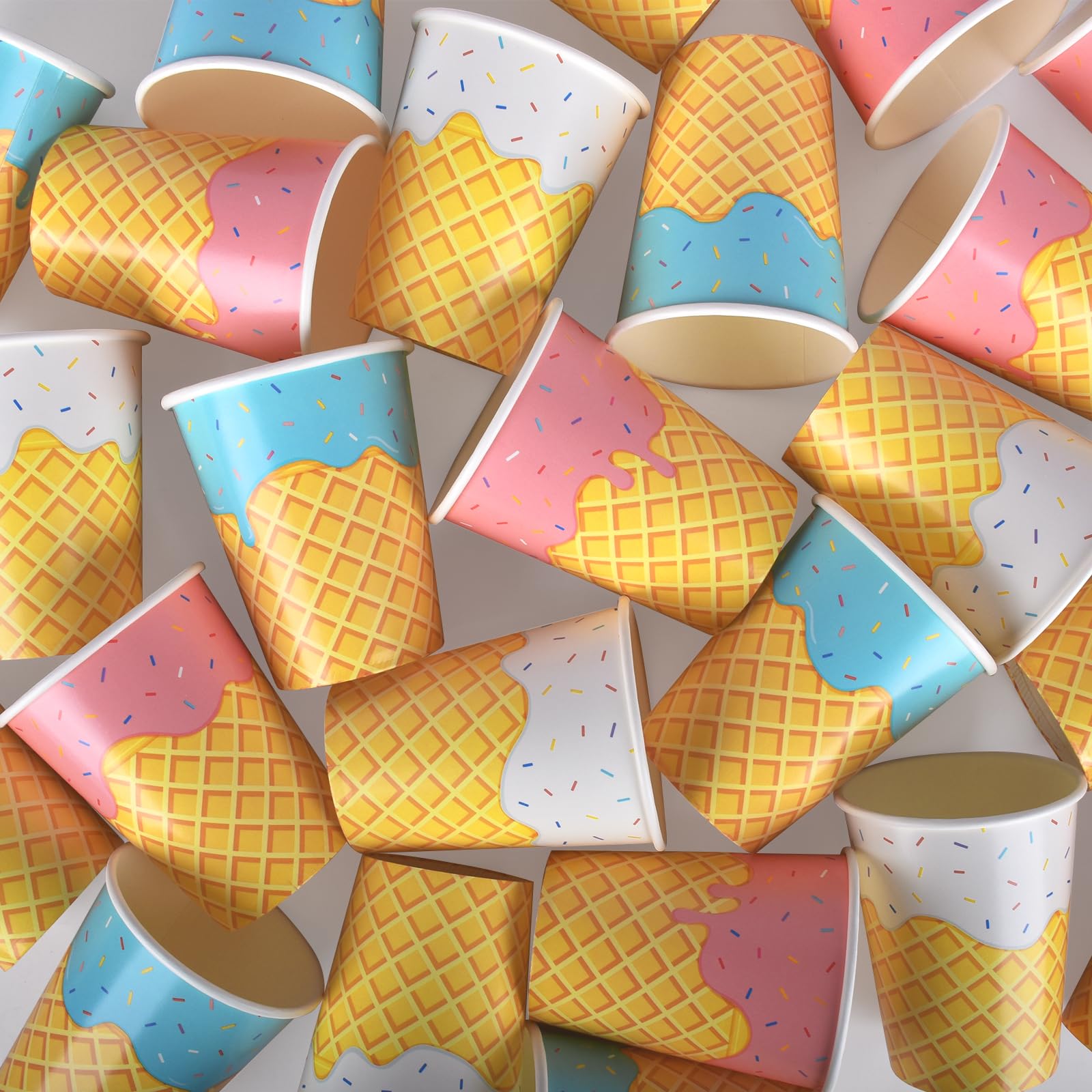 Gatherfun Ice Cream Party Supplies Set for Kids & Girls Birthday Paper Cups,48-Pack 9-oz Baby Shower & Ice Cream Birthday Party Decorations（mix 3 designs）