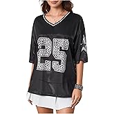 SOLY HUX Jersey Shirts for Women Y2k Graphic Number Oversized Tees V Neck Half Sleeve Cute Soccer Streetwear T Shirt Tops