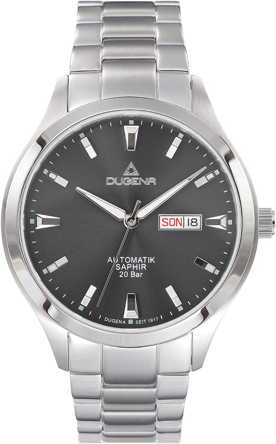 Dugena Men's Watch with Stainless Steel Strap Tresor Master Automatic Sapphire Glass 20 Bar Date Day of the Week