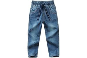 JIAYOU Toddler Kid Boy Elastic Mid Waist Washed Full Length Straight Pants Denim Jeans