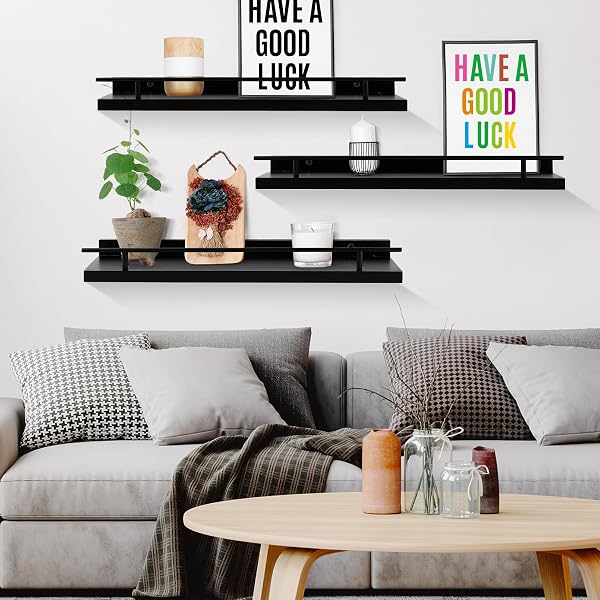 IJRPLM FLOATING SHELVES WALL MOUNTED SET OF 3, BLACK WOOD STORAGE SHELF, BATHROOM WALL SHELVES OVER TOILET, FLOATING SHELF FOR BATHROOM LIVING ROOM BEDROOM KITCHEN OFFICE