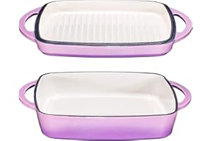2 In 1 Enameled Square Cast Iron Baking Pan Cookware Dish With Grill Lid, 11-inch Multi Baker Casserole Dish, Lasagna Pan, Pu