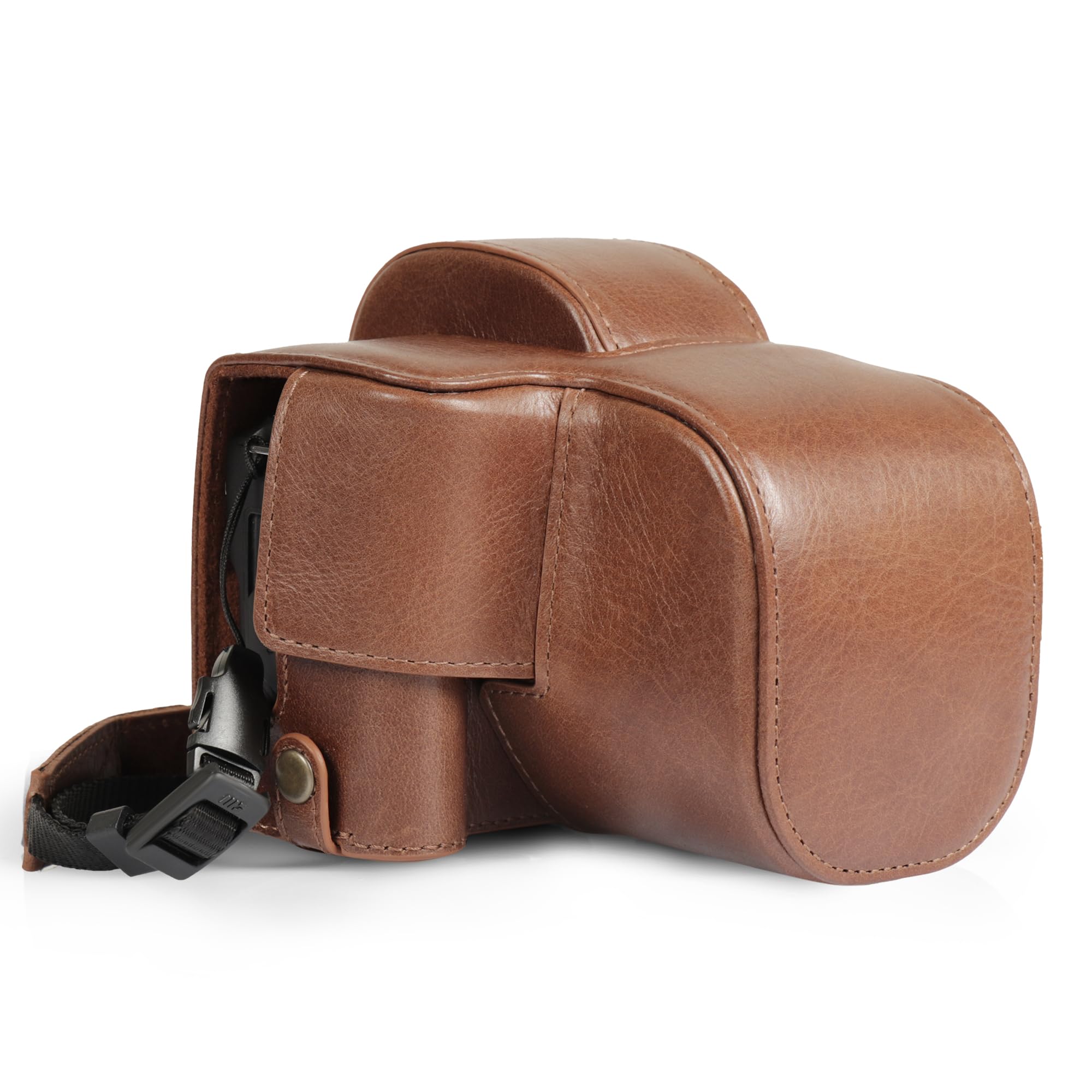 MegaGear Genuine Leather Camera Case for Canon EOS R100 (18-45mm) - Stylish and Protective (Brown)