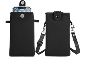 YICHEEY Neoprene Phone Sleeve Pouch Bag Case with Crossbody Strap Compatible for iPhon 17 Pro Max Air 16 Plus/Galaxy S25 Ultra / S25 Edge FE A16 A36 A56 / Pixel 10 Pro XL/OnePlus 13 (Black, XL)