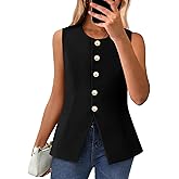 BTFBM Summer Sleeveless Blazer Vest For Women Dressy Button Down Round Neck Business Casual Outfits Work Suit Vests Tops