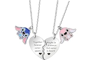 AULSIEY Stitch Matching Necklace for Best Friend, Friendship Necklace for 2, Stitch Valentines Day Birthday Gifts for Best Friend Daughter Niece，19 inchs+2 inchs Extender
