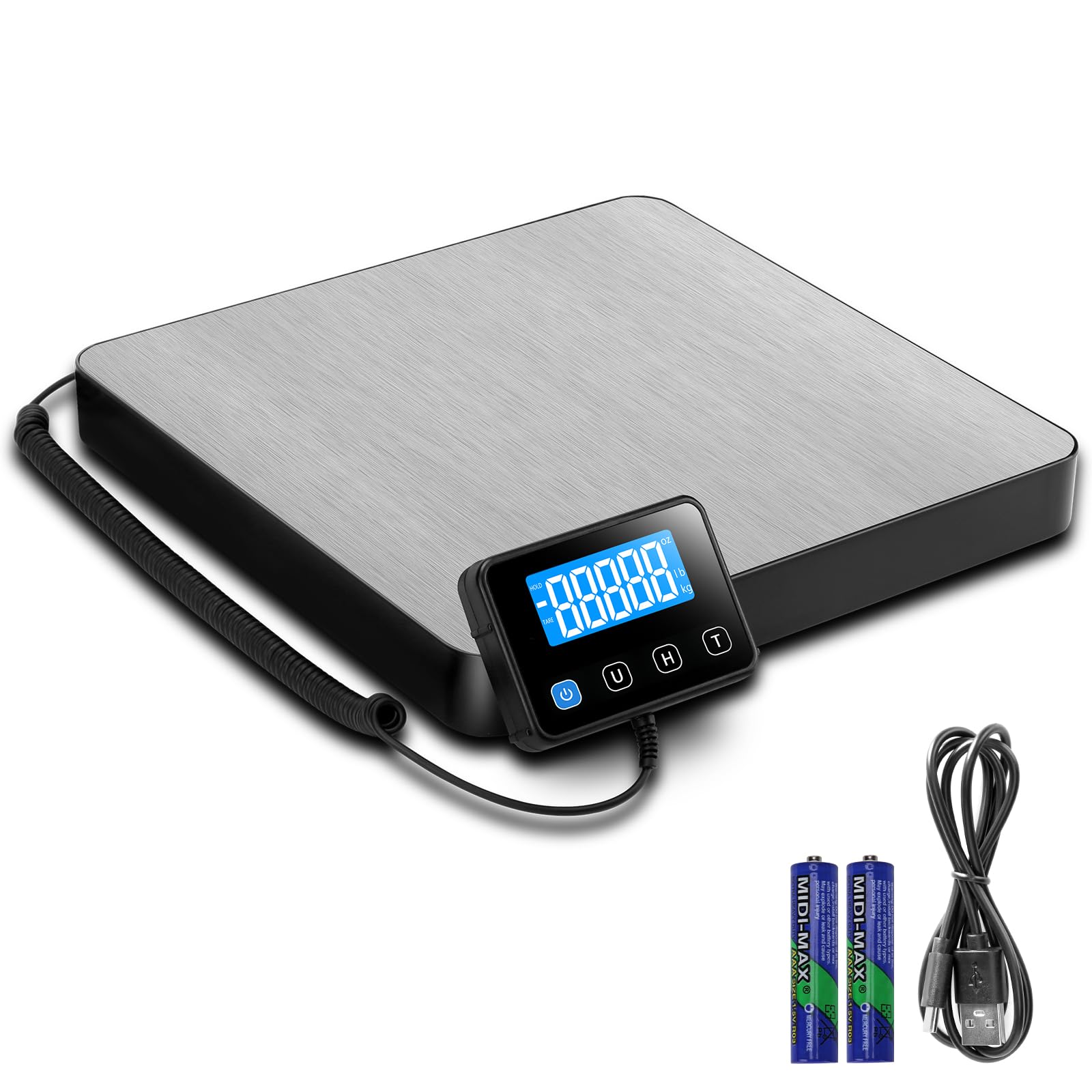 Drcowu Digital Postal Scale, Heavy Duty Shipping Scales with Hold and Tare Function, Large Platform, 200kg Capacity, 50g Readability, AC/DC Powered, Package Scale for Warehouse Home Office