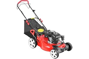 SBPKMARSCT Self Propelled Gas Lawn Mower, 4-Stroke 140CC 5HP OHV Gasoline Lawn Mowers 3-in-1 Multifunctional Push Mowing Single Cylinder Mulching Lawnmower w/8 Gears Height Adjustments for Urban Gardens, Villas