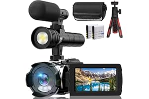 Dumjug 4K Night Vision Camcorder Digital with IR Light,270° YouTube Vlogging Camera Recorder, 20X Digital Zoom, Full HD 3.0‘’ Camcorder with Microphone, with Tripod 2 Batteries