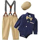 ZOEREA Baby Boy Suit 0-24M Gentleman Outfit Clothes Set Infant Long Sleeve Dress Shirt+Suspender Pants+Bowtie+Beret Hat