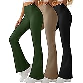 Yearntown 3 Pack Women's Ribbed Flare Yoga Pants High Waist Flare Leggings Casual Bell Bottoms Workout Soft Bootcut Leggings