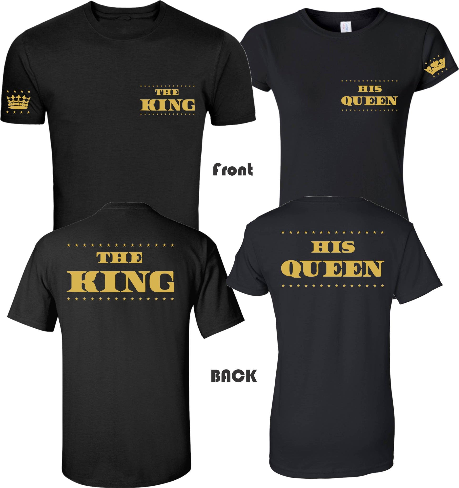 KING AND Queen Gold Design Big Design On the BACK Valentine's Couple Matching Shirts King-Black L