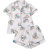FUVYKOL Women's 2 Piece Evil Eyes Print Pajama Sets Sleepwear Short Sleeve Nightwear Soft Pjs Lounge Sets