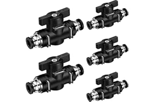 Flutesan 5 Pcs 1/4" x 1/4" OD Push to Connect Pneumatic Ball Valve PVC Air Flow Control Valve Quick Connect Tube Fittings Air Line Hose Fittings