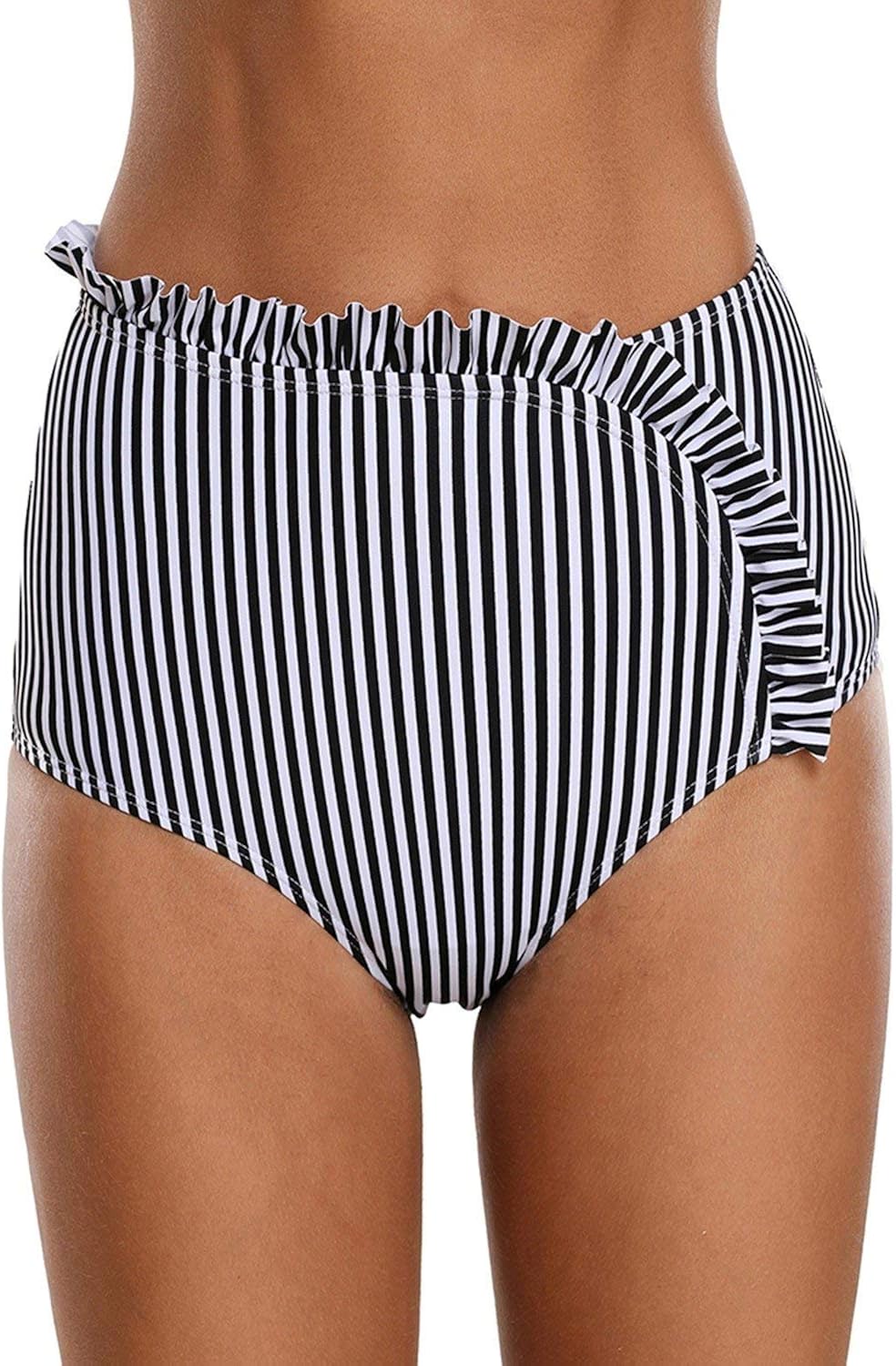 black and white striped swimsuit bottoms