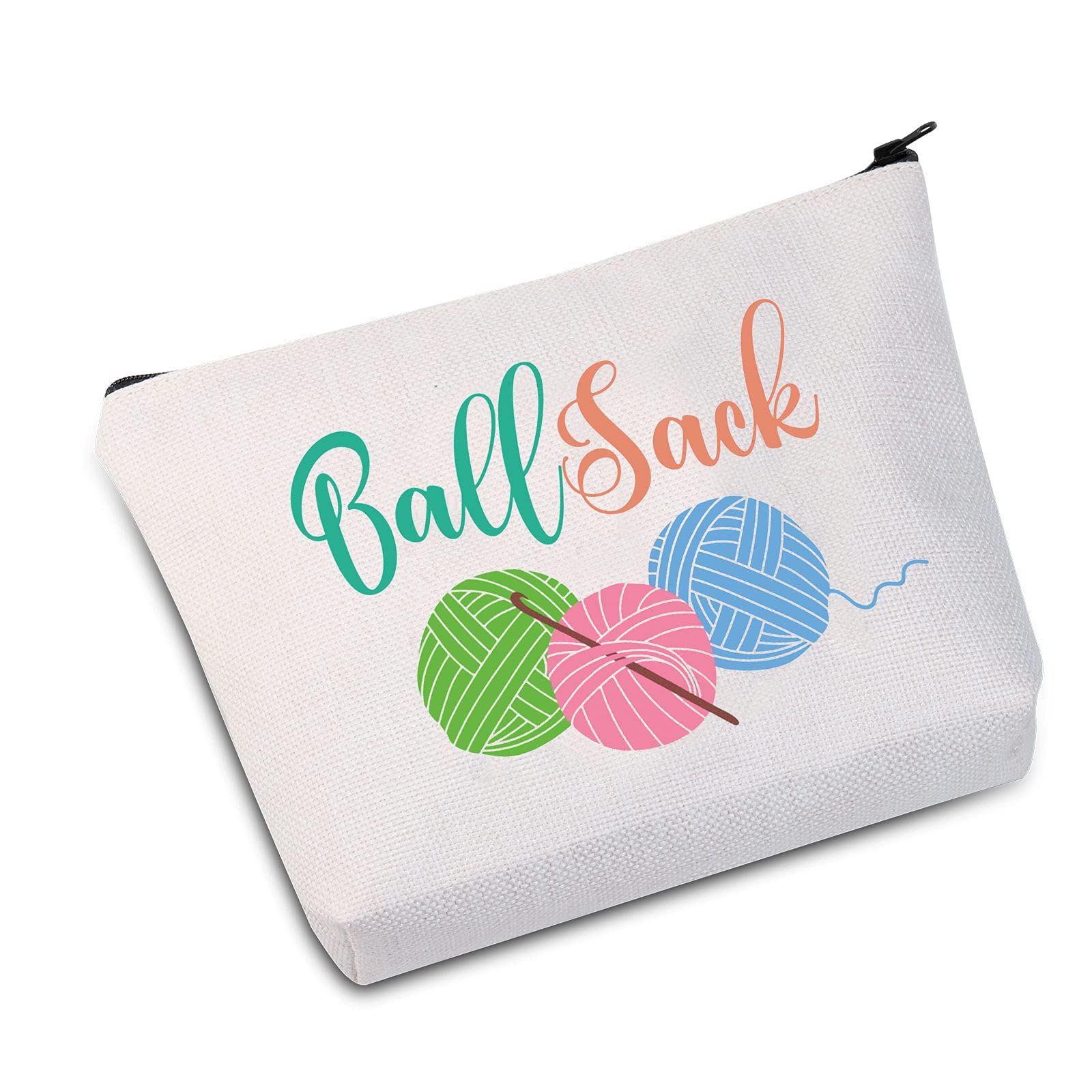 PYOUL Knitting Project Bag My Ball Sack Knitting Humor Gift Yarn Bag Mothers Day Gift (Ball Sack White Bag)