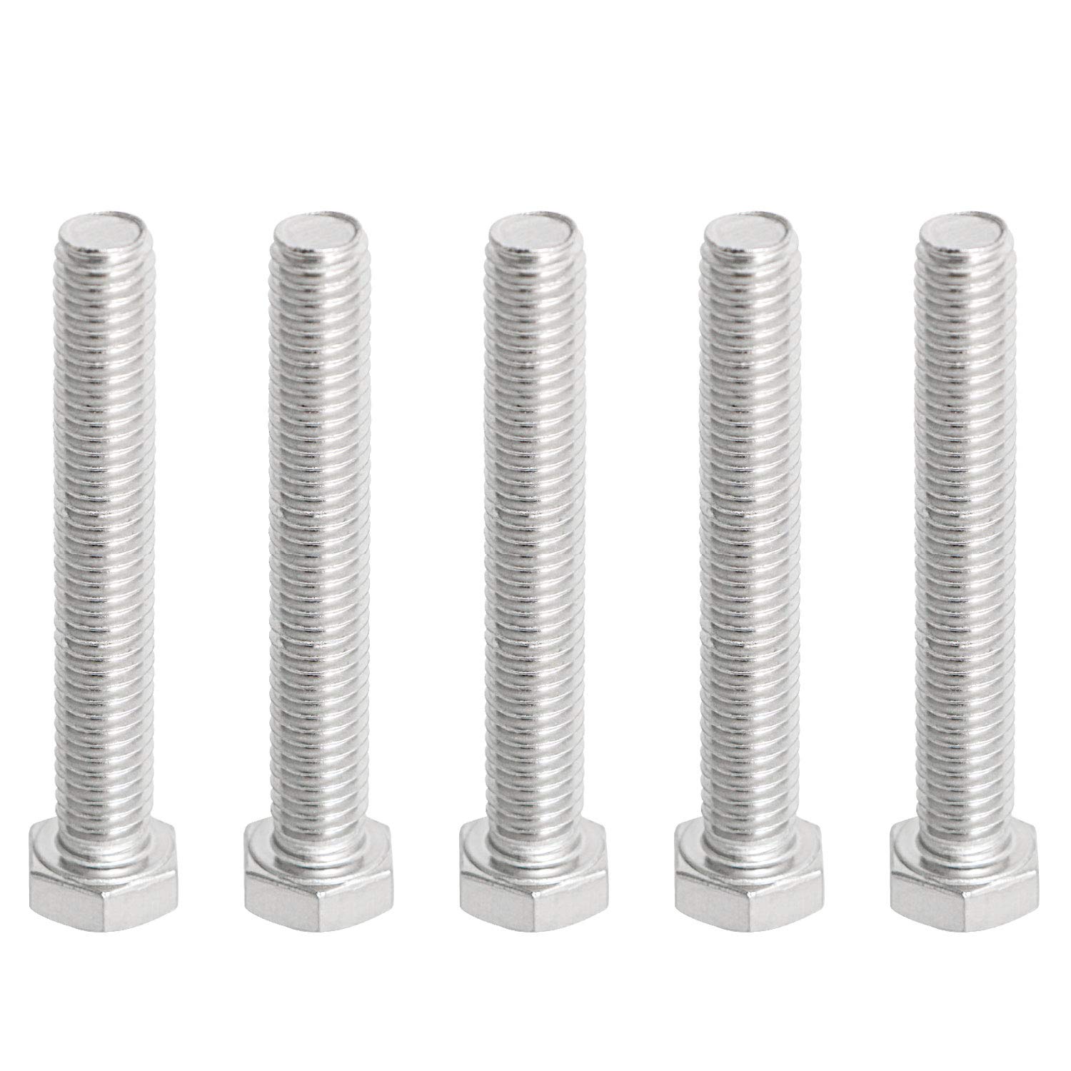 Aopin M8 x 70mm Hex Head Bolts Screws Grade 5.8 Stainless Steel, Fasteners Fully Machine Threaded SUS304 5 Pcs