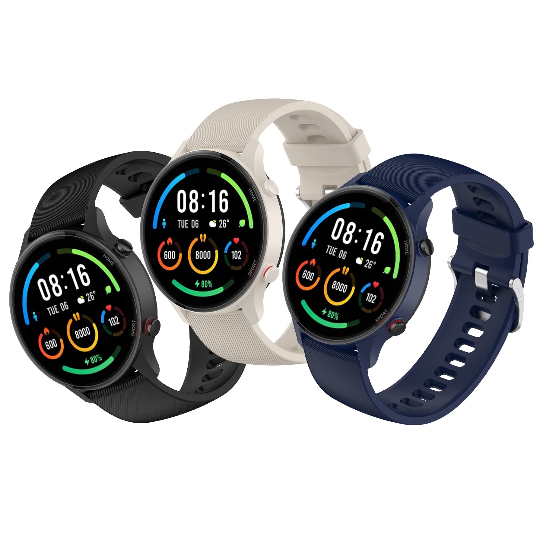 SenMore 3 Pieces Strap Compatible with Xiaomi Mi Watch/Xiaomi Watch S1 /Xiaomi Watch S1 Active/Xiaomi Mi Watch Color Sport, 22mm Sport Replacement Silicone Bands for Mi Watch Smartwatch.