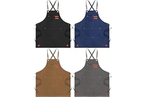 Toulite 4 Pack Canvas Chef Apron for Men with Adjustable Strap Cross Back Cotton Barber Apron with Pocket, 26 x 30''
