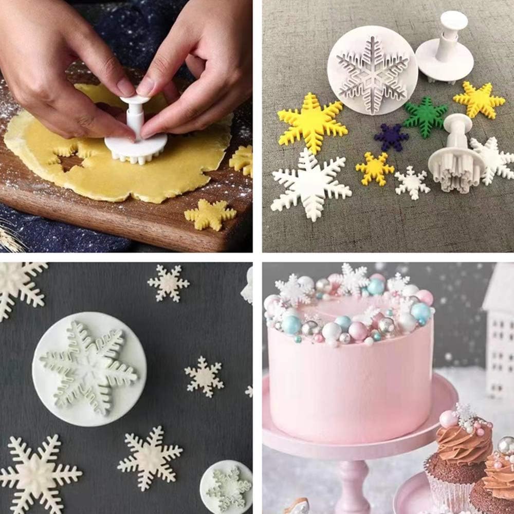 6Pcs Fondant Cookie Cutter Cupcake Decorating Fondant Mould Snowflake Cake Decorating Tools for Wedding Birthday Baby Shower Party Cake Decoration (White) - Image 4