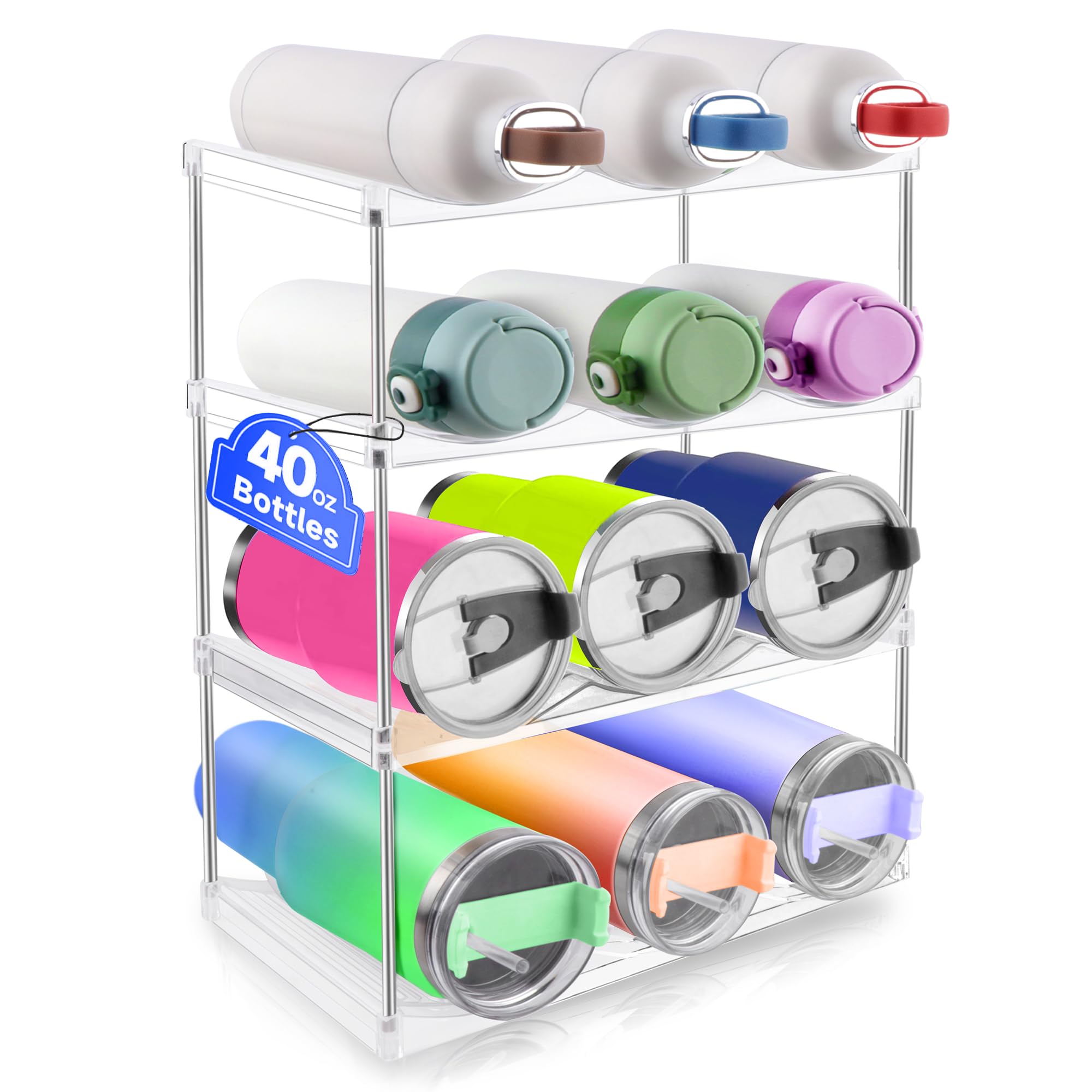 Water Bottle Organizer, 4 Tier Stackable Bottle Storage Rack, 40oz ...