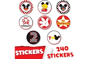 COPERBRI Cartoon Black Red Golden Pink Mouse Labels Stickers Oh Twodles Bowknot Theme Decor for Girl Boy Princess Prince High Chair Birthday Party Baby Shower Photography Decorations Favors Supplies 240 PCS