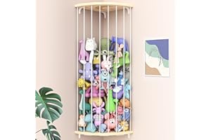 Zayysoha Stuffed Animal Storage Wood Corner Toy Plush Storage Hammock Hanging Storage Net, Toy Organizer Shelf for Nursery Pl
