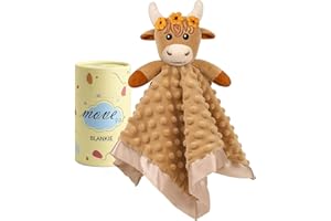 MOVEPAI Loveys for Babies, Soft Baby Security Blanket Lovies for Babies, Stuffed Animals Blankie for Newborn Infant with Baby Snuggle Toy, Gilrs Gifts Highland Cow Security Blanket 16 Inch