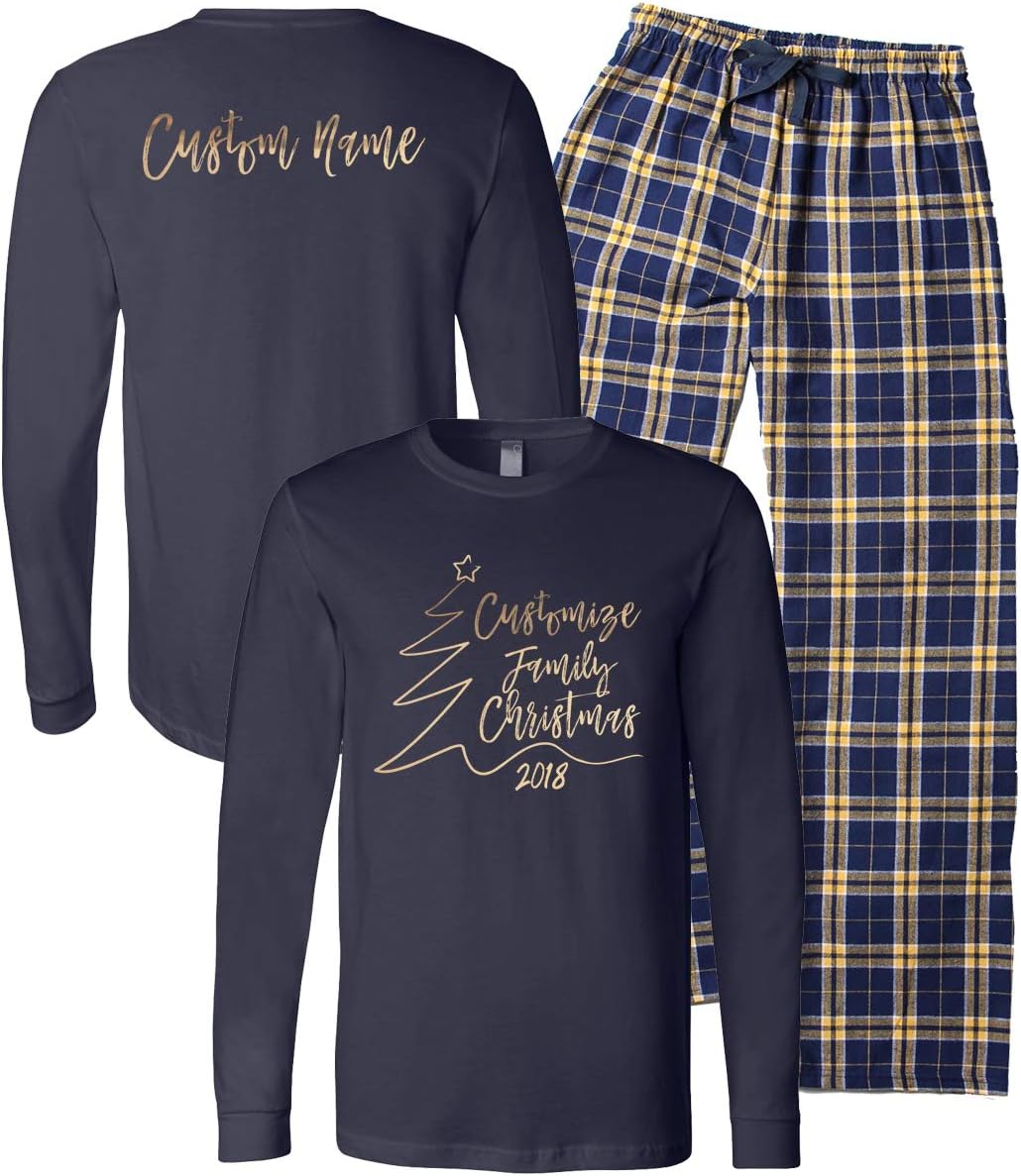 Family Christmas Personalized Matching Pajama Set, Navy/Gold, Adult Large