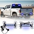 Tiannor 2X 6.1 inch Emergency Strobe Lights Blue 12 LED Hazard Warning Flashing Safety Dash Front/Rear Windshield Lights Grill Surface Mount for Police Firefighter Ambulance Vehicles Trucks Car