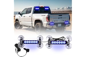 Tiannor 2X 6.1 inch Emergency Strobe Lights Blue 12 LED Hazard Warning Flashing Safety Dash Front/Rear Windshield Lights Grill Surface Mount for Police Firefighter Ambulance Vehicles Trucks Car