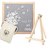 Gamit Felt Letter Board Oak Wooden Frame 10 x 10 inches,Letter Organzier with Stand,338 White letter and Symbols, Black,Grey Changeable Felt Letter Board perfect gift.
