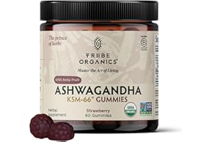 TRIBE ORGANICS Ashwagandha KSM-66 Gummies for Adults - Pure Organic Root Extract Ayurvedic Supplement Gummy for Men & Women, Focus Mood Support Increase Energy Strength 600mg of Natural KSM66 for Superior Absorption