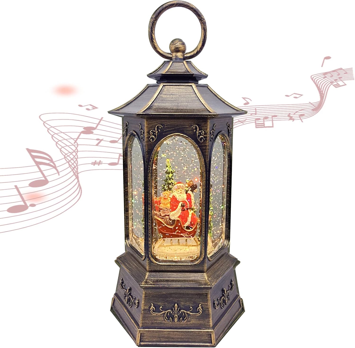 Snow Globes - Christmas Snow Globes Christmas Snow Globe Musical Snow Globes Lantern Swirling Glitter Lantern with Santa Xmas Tree 8 Songs Battery Operated Snow Globe Snowglobes Christmas Decorations USB 6H Timer