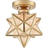 HOLKIRT Brass Modern Moravian Star Ceiling Light mini Semi-Flush Mount Light with 8 Inch Seeded Glass for Entryway, Bedroom, 