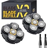 Replacement Heads Compatible with Microtouch Titanium Head Shaver - 5D Stainless Steel Blades for Wet Dry Bald Shaving, Waterproof, Includes 2 Cleaning Brushes (2 Pack)