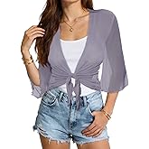 Women's Short Cardigan Bolero Shrug Sheer Tie Front Top 3/4 Sleeve Jacket for Dress