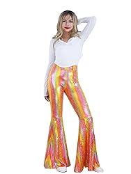 Womens Sequin Flare Pant Sparkly High Waisted Leg