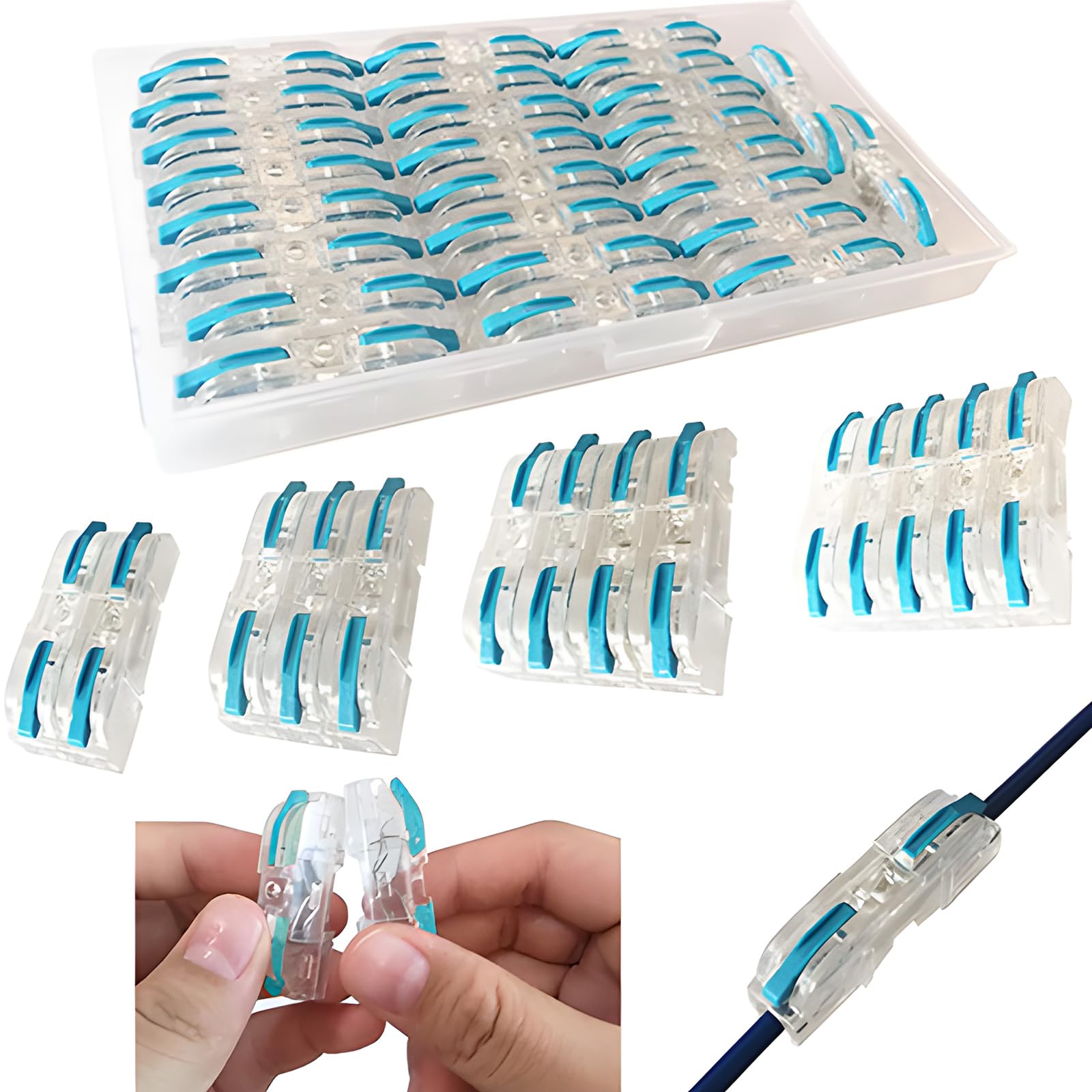 CTRICALVER 26 pcs SPL-1 Compact Wire Connectors, Conductor Wire Clamp Terminal Block with Levers for Solid, Stranded, and Flexible Wire Cables (Blue) — image 1